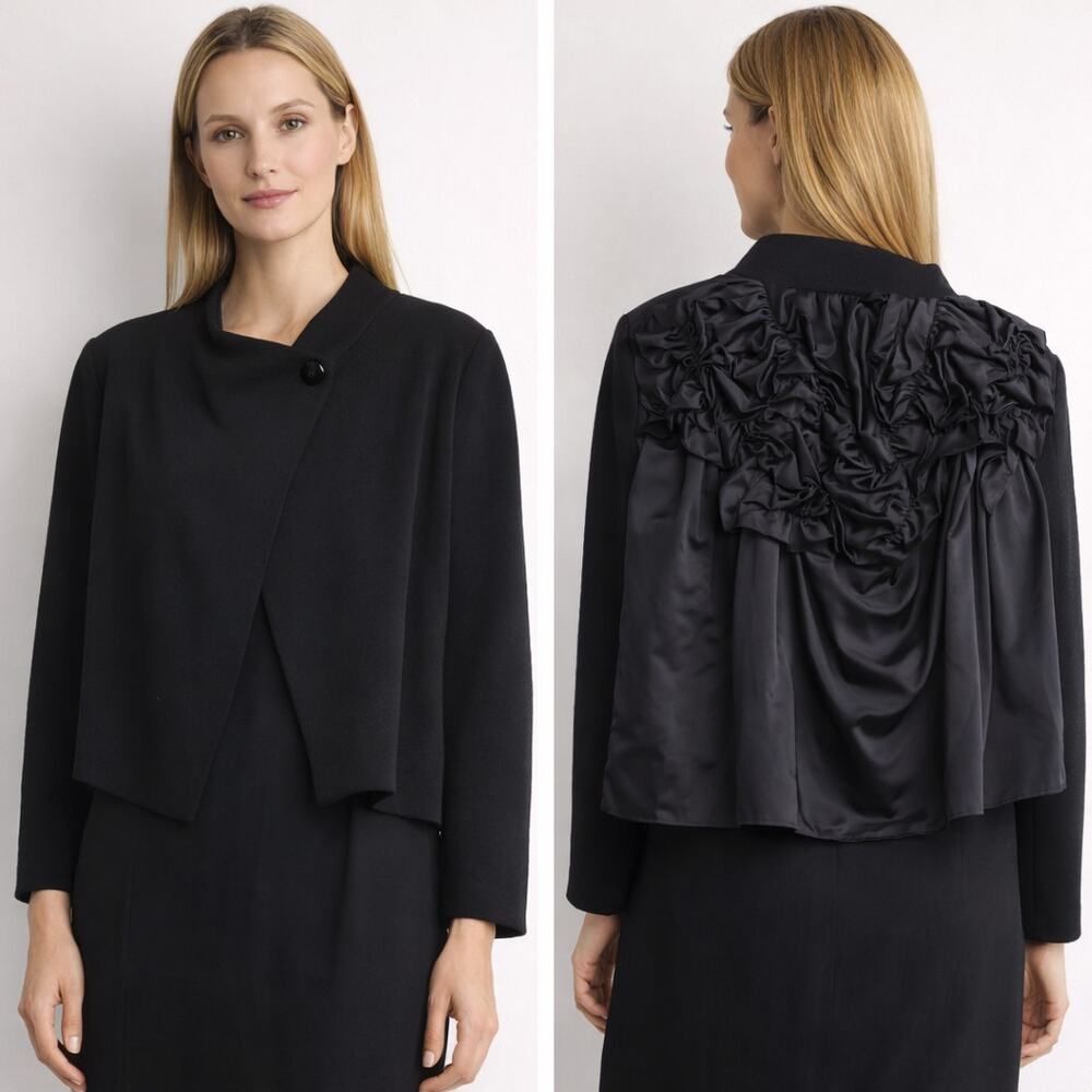 Rachel Roy Black‎ Wool Cropped Jacket Ruffled Back Statement Size 6